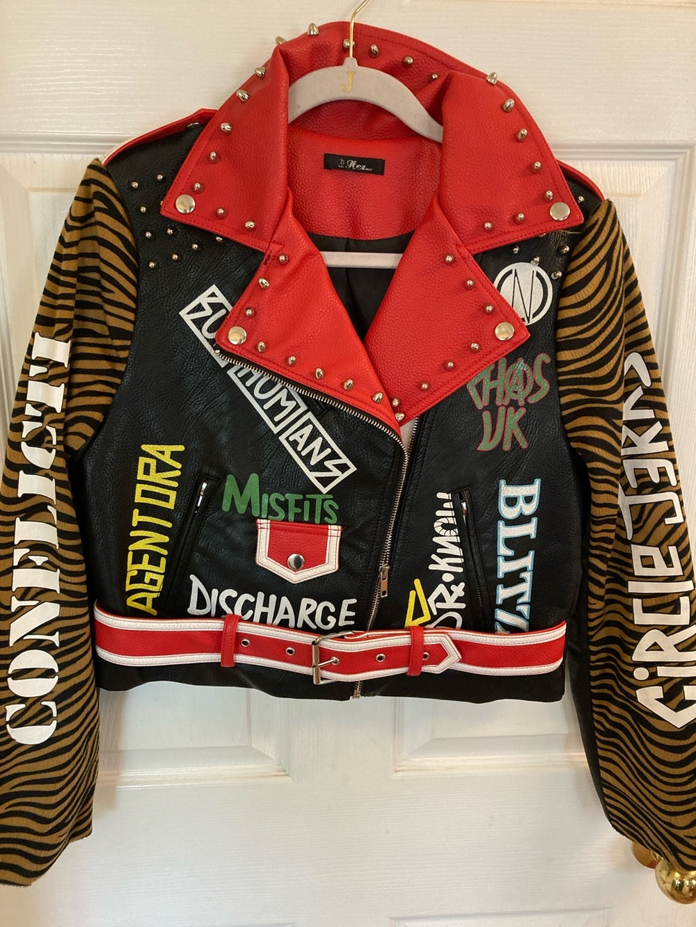 For Her NYC Punk-Biker Studded Patch Moto Jacket